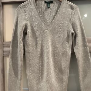 Lauren Ralph Lauren Metallic V-Neck Sweater